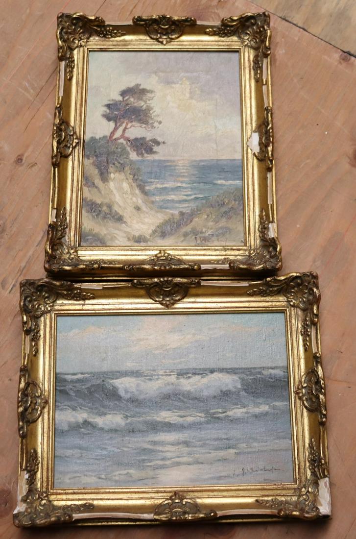 2 ILLEGIBLY.  Signed oils On Canvas Seascapes . (1 of 6)