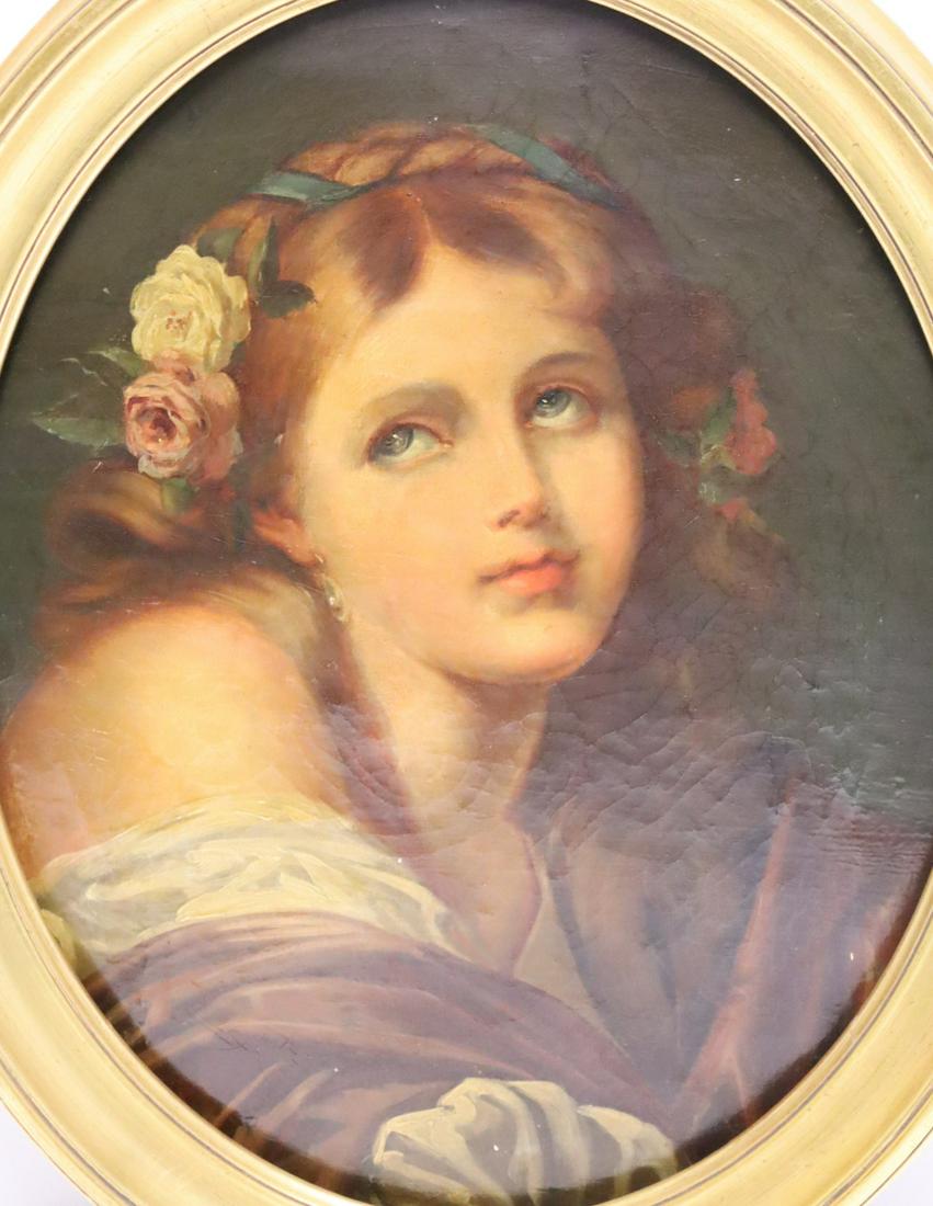 Unsigned Oil On Canvas Portrait Of a Young Girl. (1 of 3)