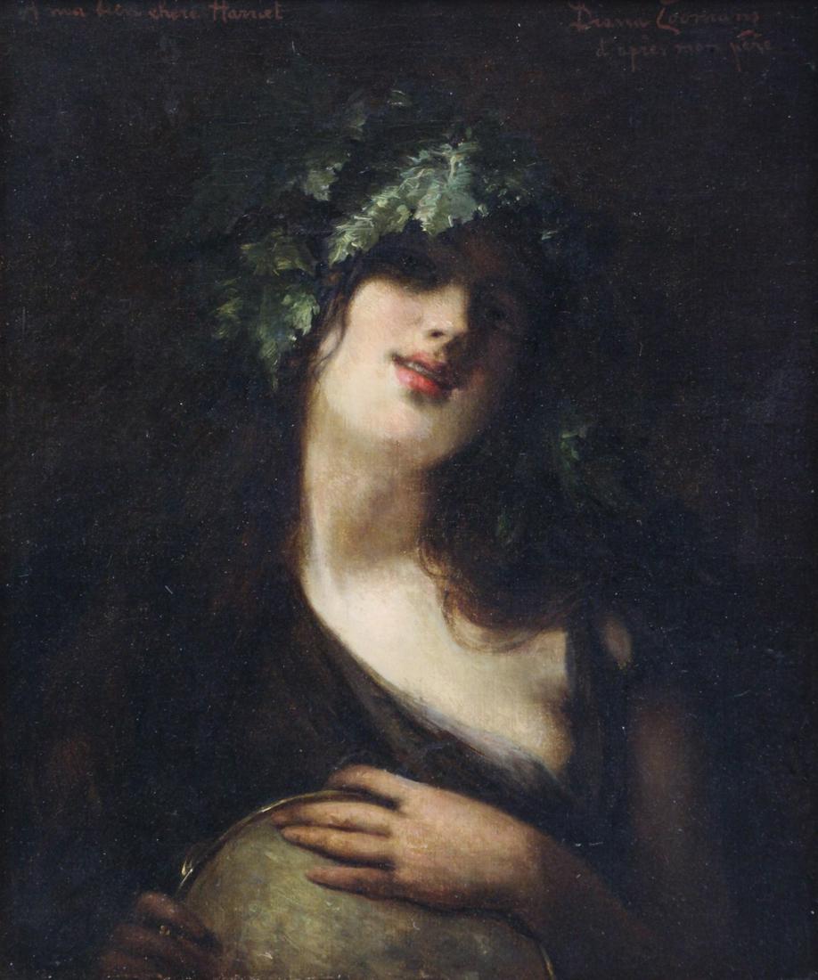 DIANA COOMANS (BELGIAN, 1861-1952).: Oil on canvas. "A ma bien chere Harriet". Signed upper right. Titled upper left. From a White Plains, NY collection. - Dimensions: 12.25" high x 10.25" wide