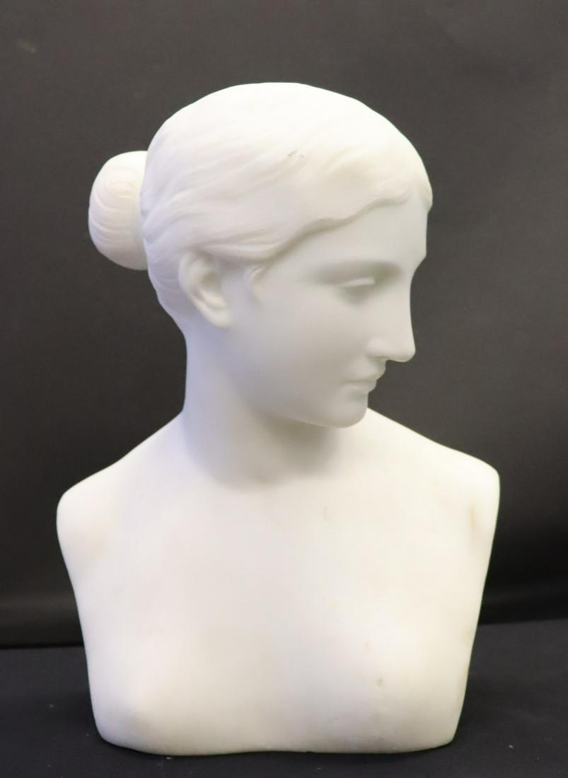 Hiram Powers (American 1805 - 1873) Signed: Marble Bust Of a Beauty. - Dimensions: 12.5" h x 9.75" w