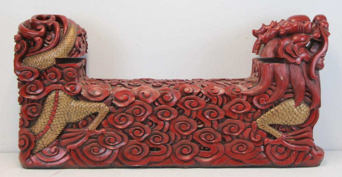 Antique Chinese Red Lacquered Highly Carved (1 of 8)