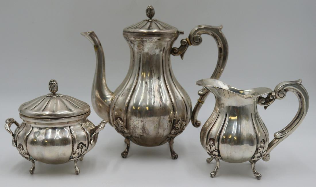 SILVER. 3 Pc. Italian .800 Silver Tea Service. (1 of 8)