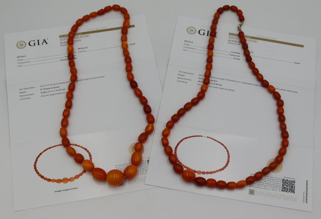 JEWELRY. (2) GIA Identified Amber Necklaces. (1 of 15)