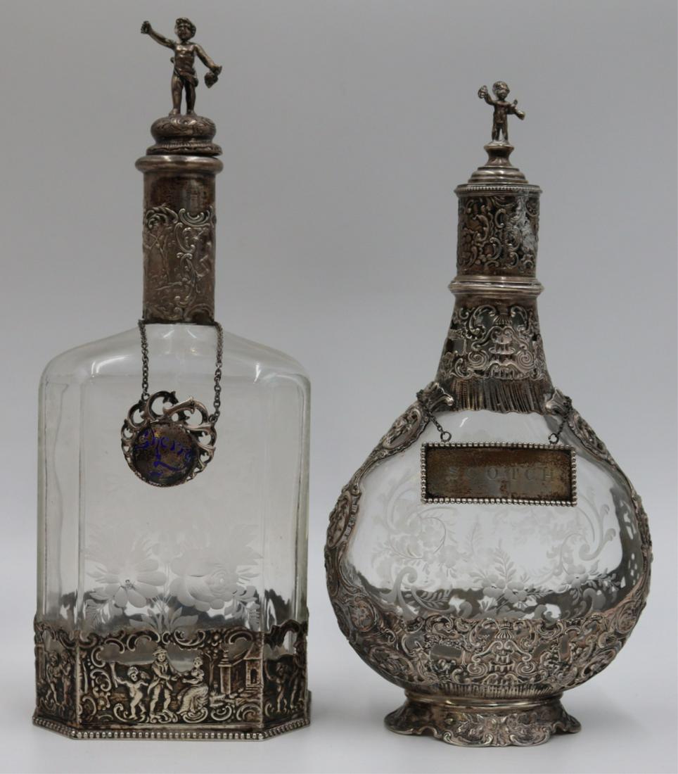 SILVER. (2) German Silver Mounted Decanters. (1 of 17)