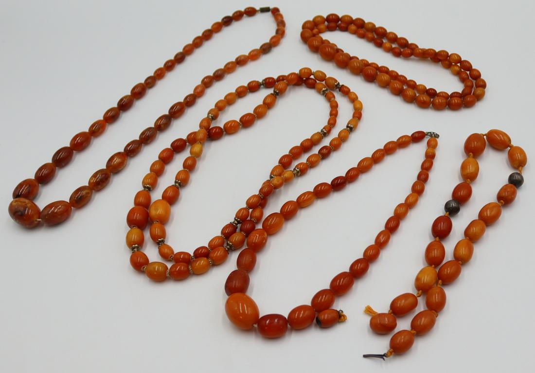 JEWELRY. (5) Assorted Amber? Beaded Necklaces. (1 of 11)