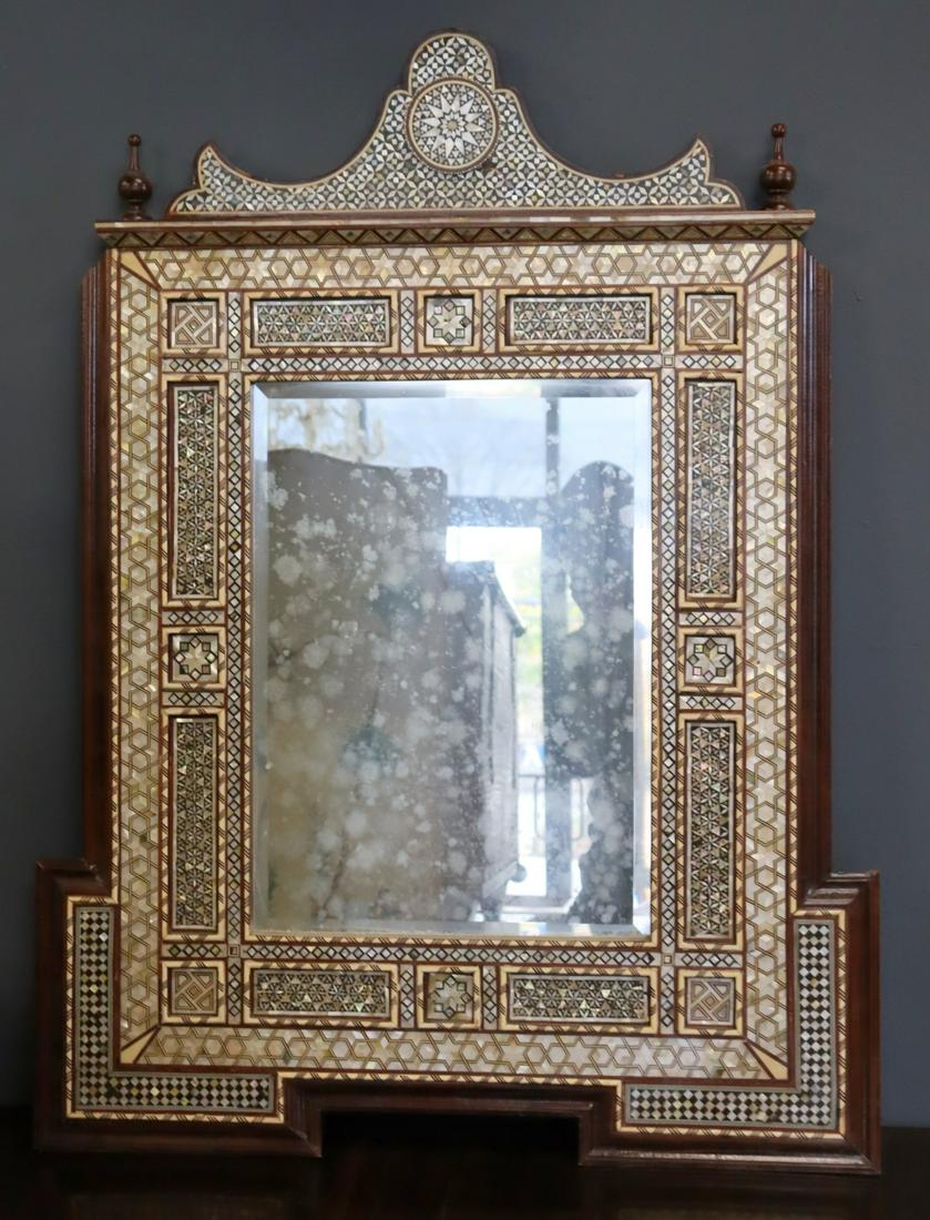 Antique Anglo Indian Mother Of Pearl Inlaid: Mirror. From a New Jersey estate . - Dimensions: 43" x33"