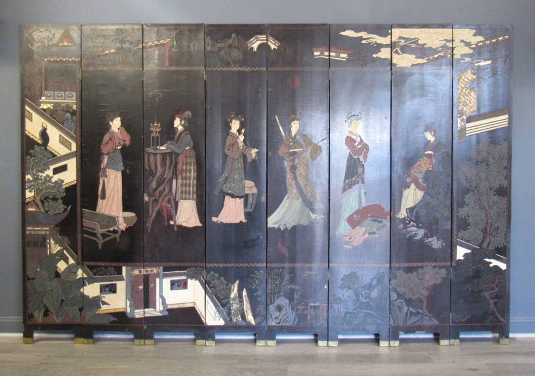 Antique 8 Panel Chines Coromandel Lacquered Screen (1 of 7)