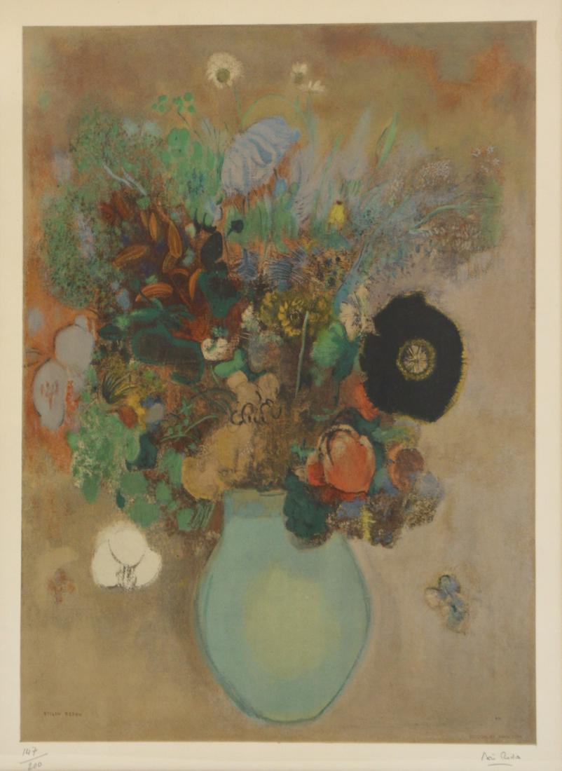 ODILON REDON (FRENCH, 1840-1916).: Lithograph. "Bouquet des fleurs". Signed in plate lower right. No. 147 from an edition of 200. From a Stamford, CT collection. - Dimensions: 23.5" high x 17.5" wide