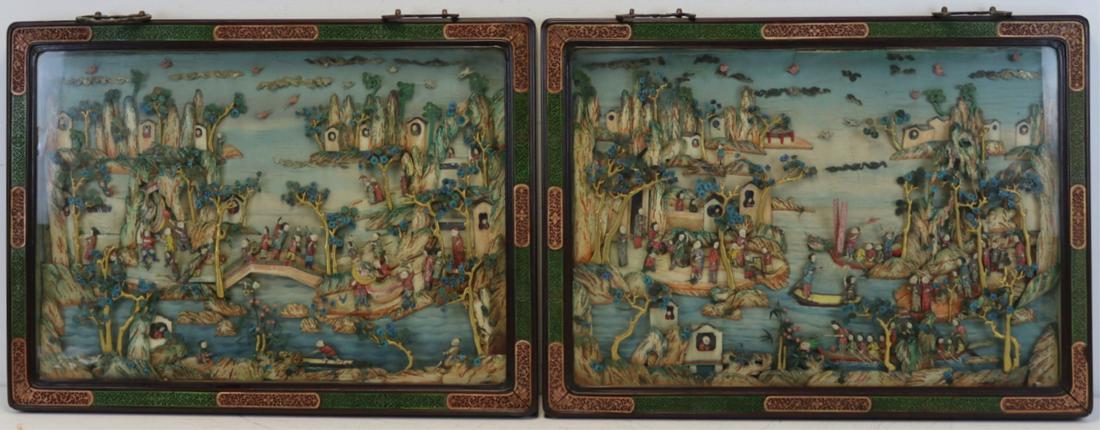 Pair of Framed Antique Chinese Dioramas. (1 of 20)