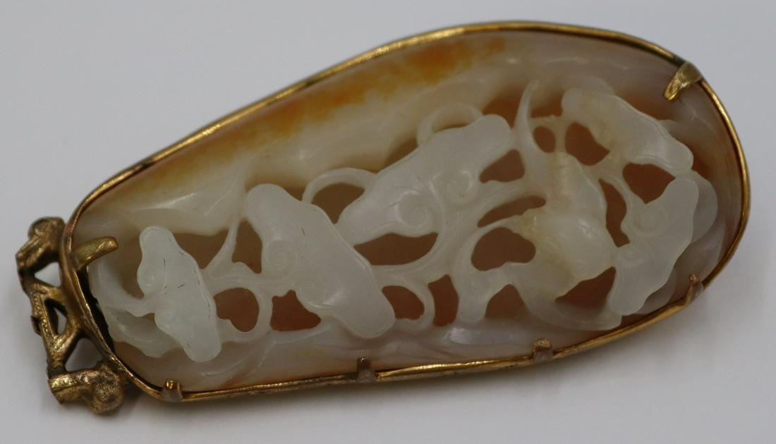 Carved Russet Jade Pendant with Moths. (1 of 8)