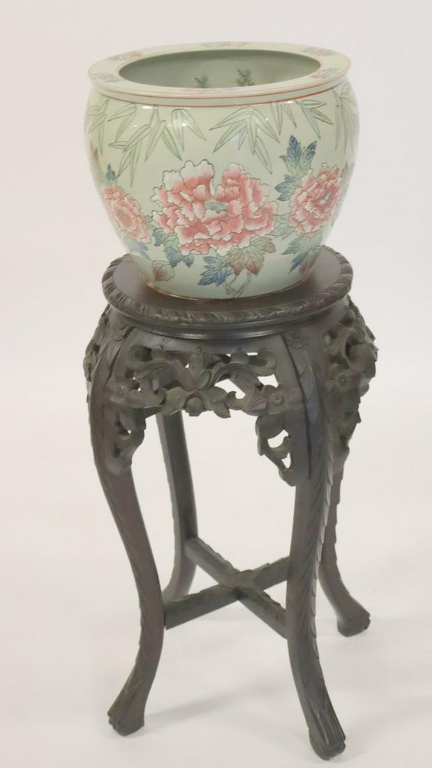 Chinese Hardwood Pedestal With Marble Insert (1 of 8)