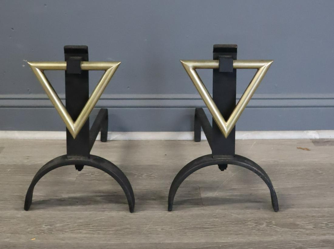 Donald Deskey Style Andirons With Brass Crown (1 of 4)