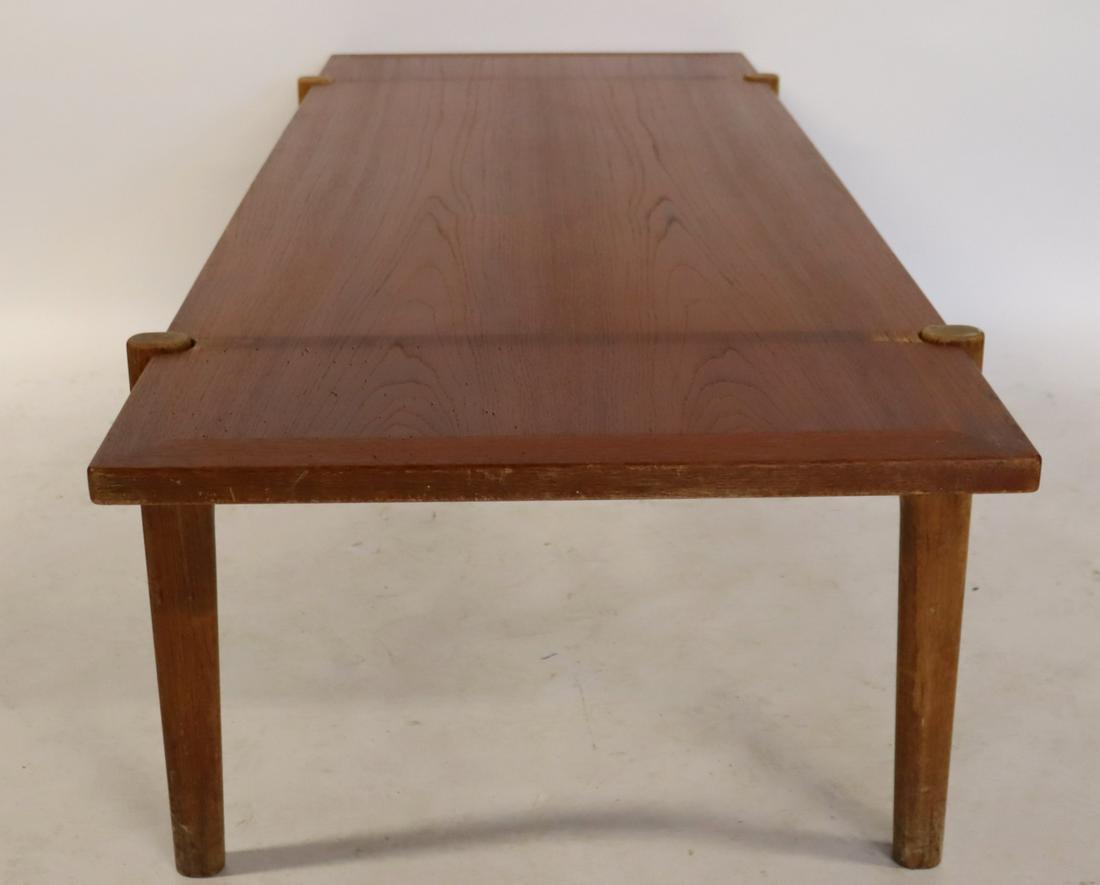 Hans Wegner / Johannes Hansen Low Table.: HANS WEGNER; JOHANNES HANSEN; Low table, Denmark, 1960s; Oak, teak laminate and brass; Branded. From an Eastchester NY estate. - Dimensions: 18.5" h x 63"w x 26" d