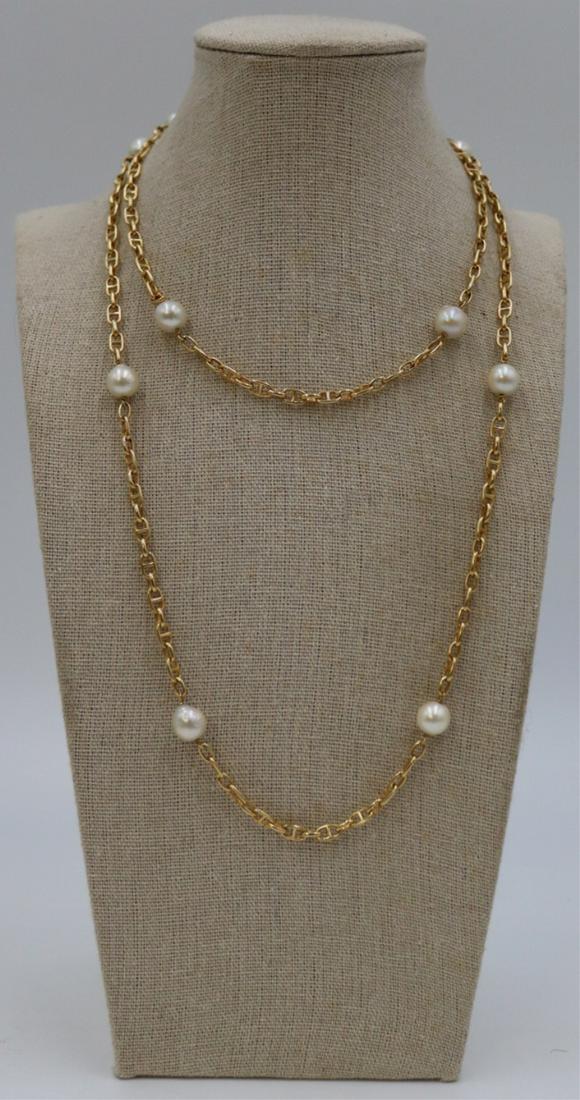 JEWELRY. Cartier 18kt Gold and Pearl Necklace. (1 of 8)