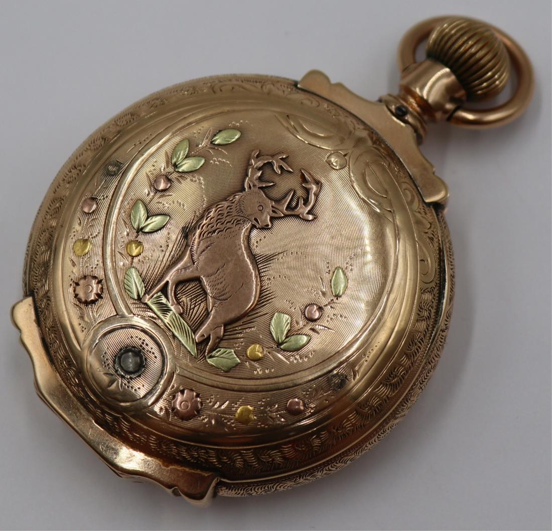 JEWELRY. Elgin Tri-Color 14kt Gold Pocket Watch. (1 of 11)