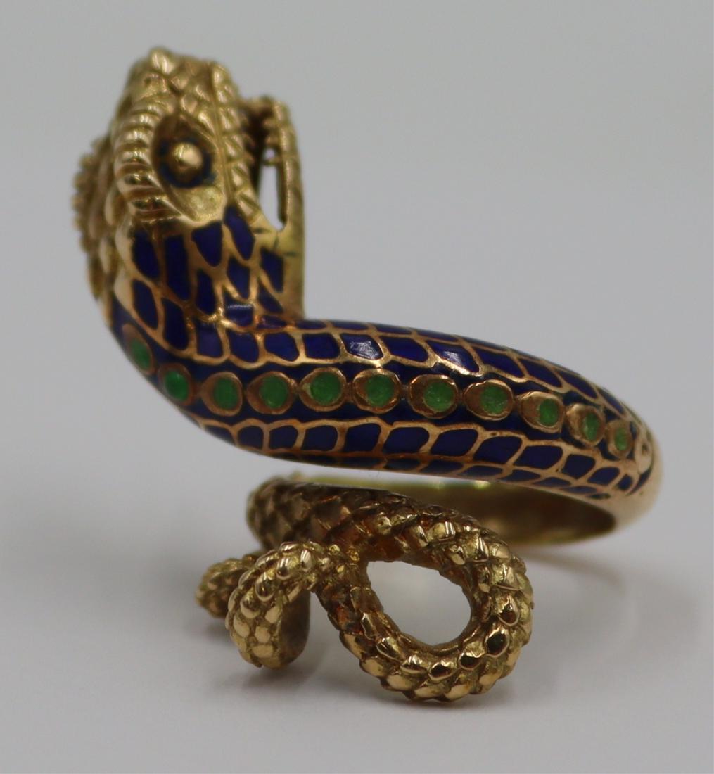 JEWELRY. 18kt Gold and Enamel Snake Form Ring. (1 of 10)