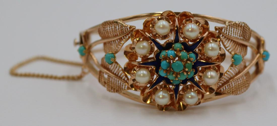 JEWELRY. 14kt Rose Gold, Turquoise, Enamel & Pearl (1 of 7)