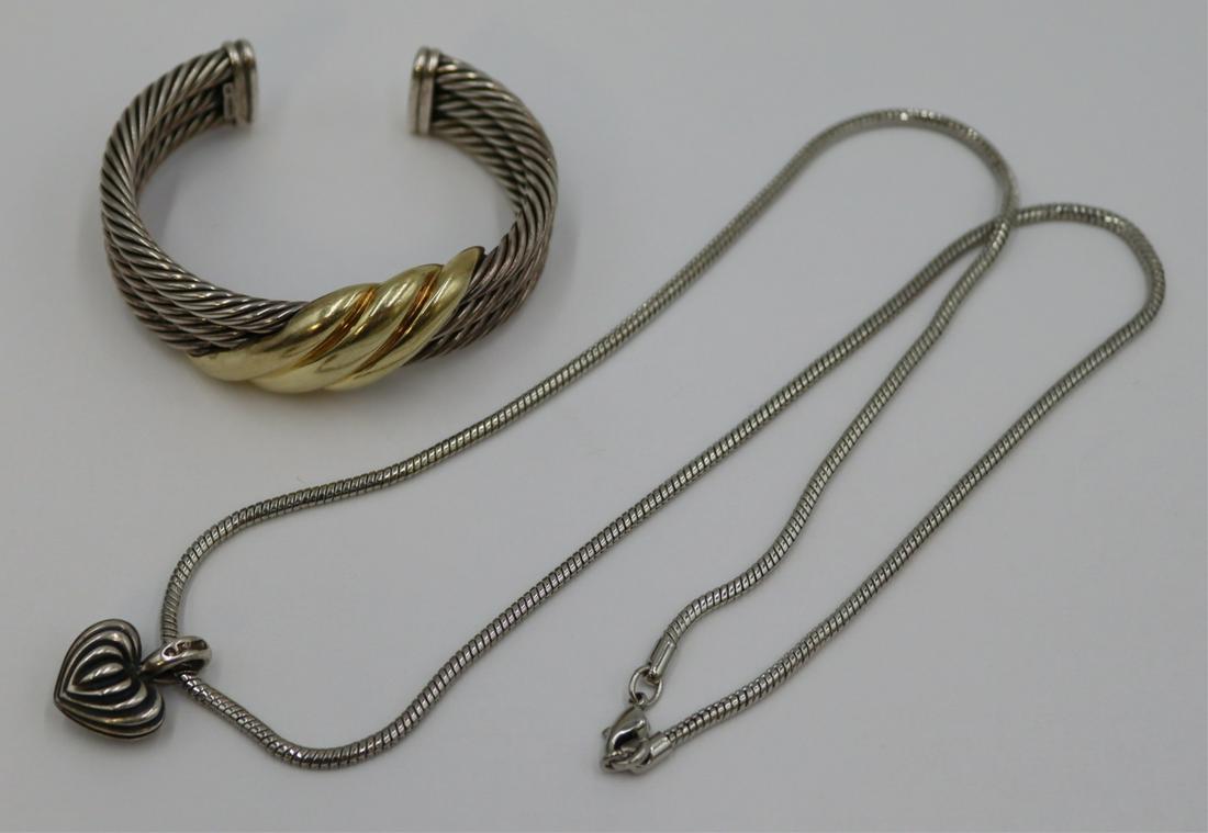 JEWELRY. David Yurman and Lagos Caviar Jewelry.: Includes a David Yurman sterling cuff bracelet with applied 14kt yellow gold panel - stamped, "© D.Yurman 14K Sterling". Accompanied by a Lagos Caviar sterling heart form pendant suspen