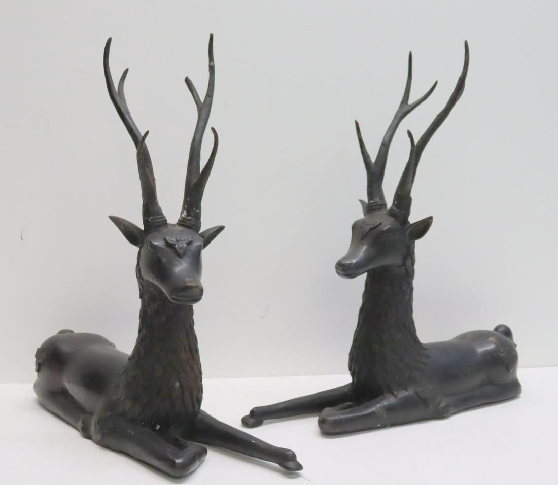 Pair of Patinated Bronze Resting Deer (1 of 9)