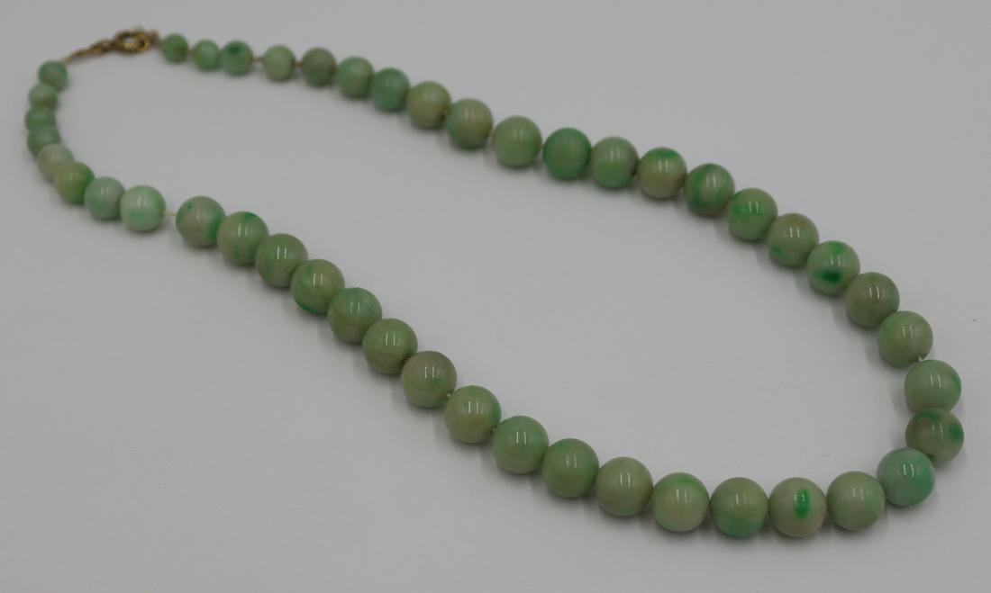 JEWELRY. Graduated Jade Beaded Necklace. (1 of 5)