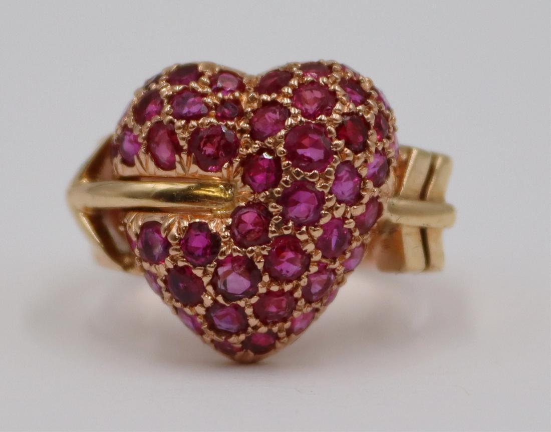 JEWELRY. 14kt Rose Gold and Ruby Heart Form Ring. (1 of 6)