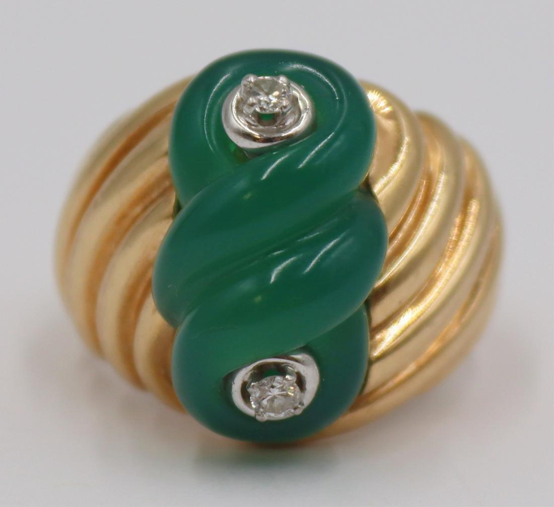 JEWELRY. 14kt Gold, Carved Gem, and Diamond Ring. (1 of 8)