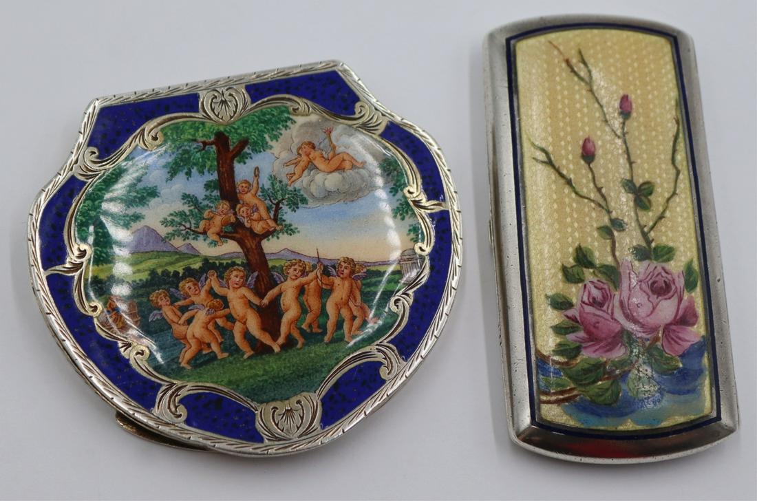 SILVER. (2) Continental Silver and Enamel Hinged (1 of 13)