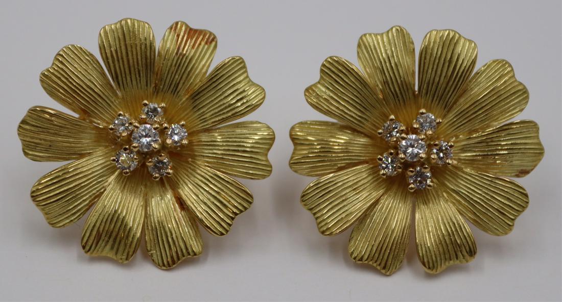 JEWELRY. Pair of Signed 18kt Gold and Diamond (1 of 6)