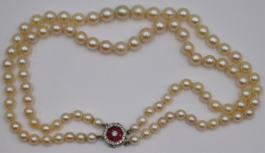 JEWELRY. Double Strand Pearl Necklace with Ruby & (1 of 7)