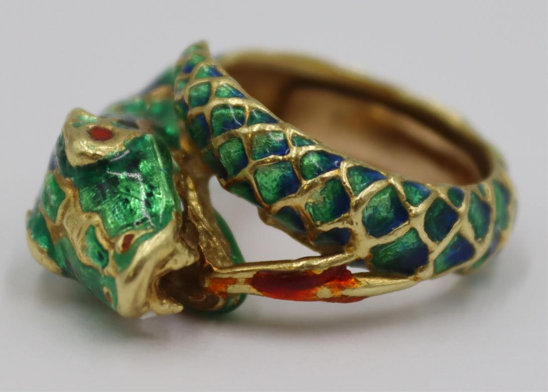 JEWELRY. 18kt Gold and Enamel Bypass Snake Ring. (1 of 8)