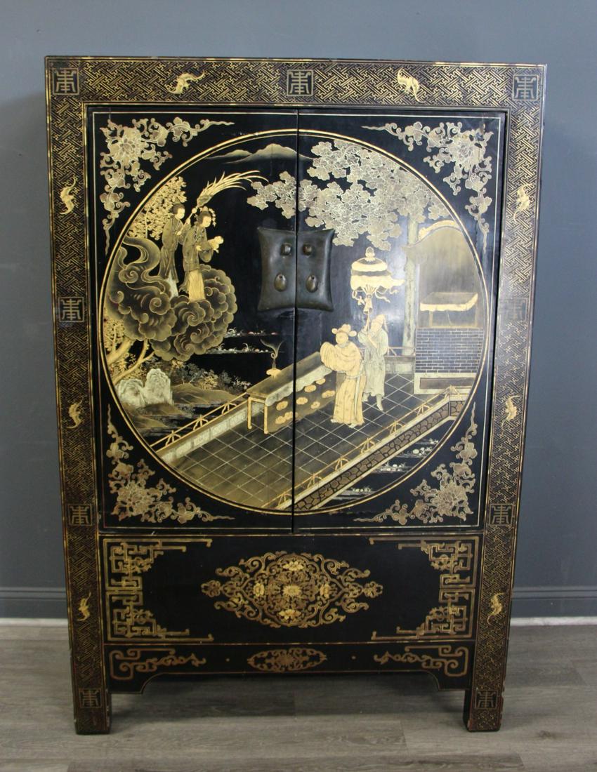 Antique Lacquer And Chinoiserie Decorated Cabinet (1 of 11)