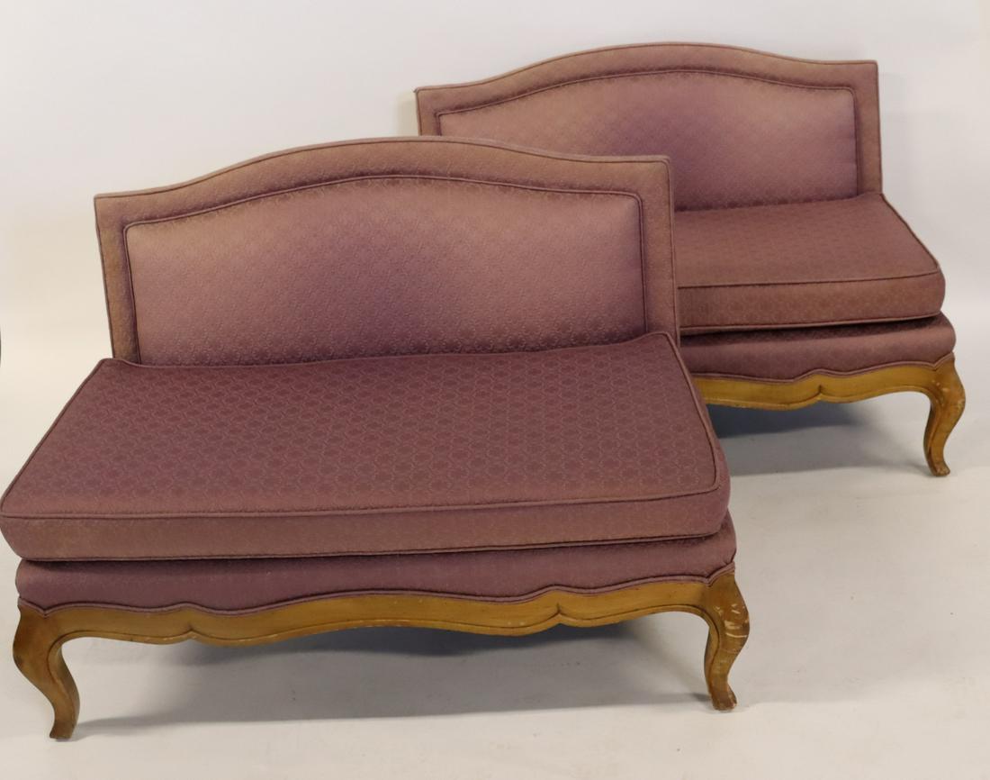 Pair Of Louis XV Style Upholstered Settees.: Nice size and sturdy. From a 35 Sutton Place NYC estate. - Dimensions: 30" x 41" x 20"