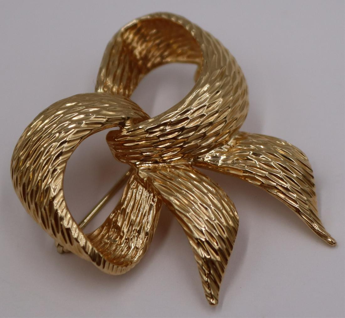 JEWELRY. Dankner 14kt Gold Bow Form Brooch. (1 of 3)