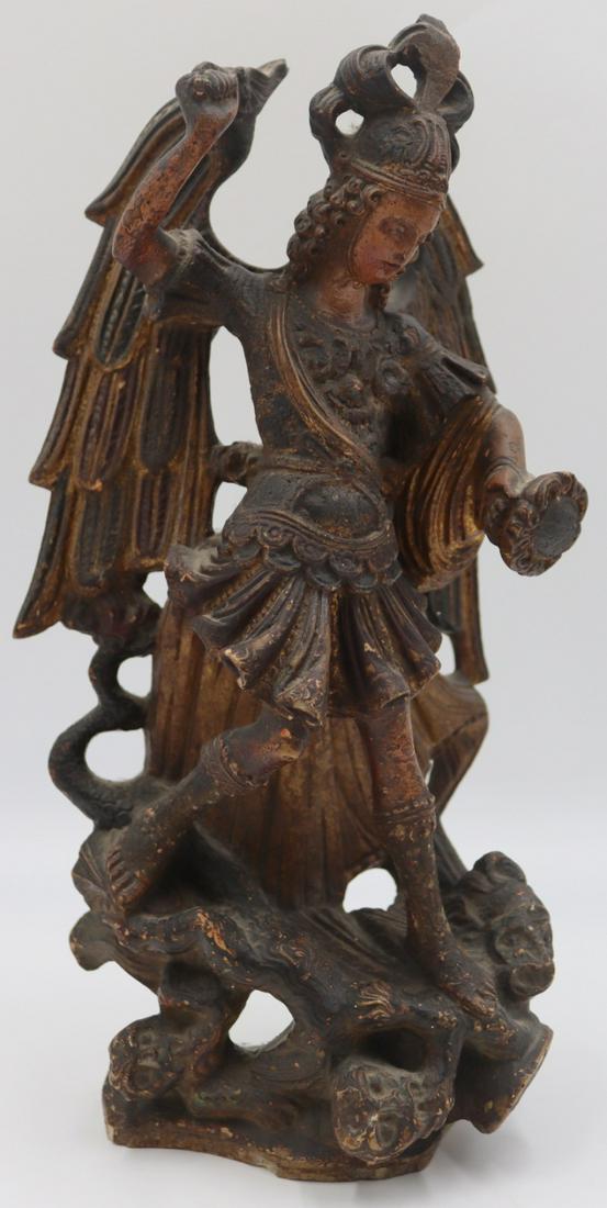 Antique Polychrome Carved Stone Sculpture of St (1 of 11)