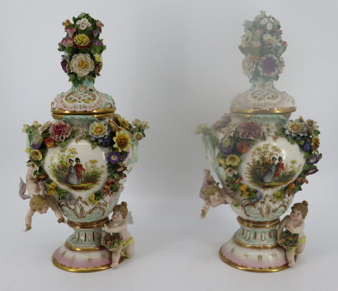 2 Meissen Style Lidded Porcelain Urns. (1 of 13)