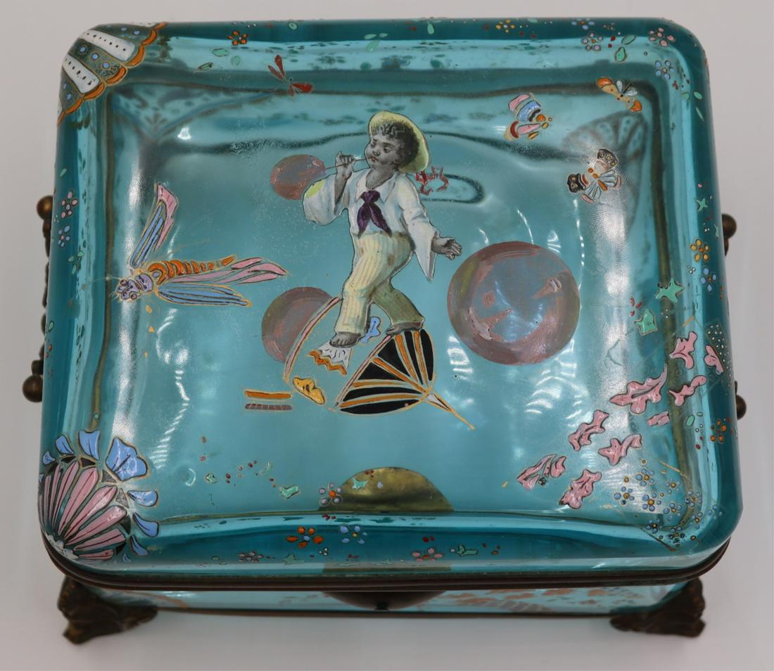 Blue Glass Enamel Decorated Vanity Box. (1 of 11)
