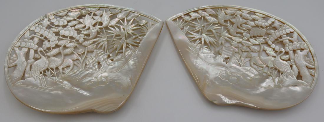 Pair of Carved Abalone Shells. (1 of 9)