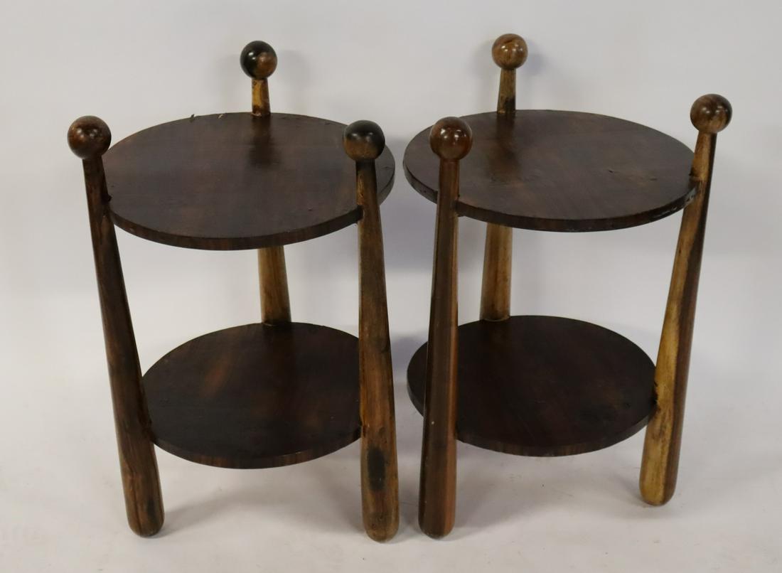 A Pair Of 2 Tier End Tables With Ball Finials. (1 of 8)