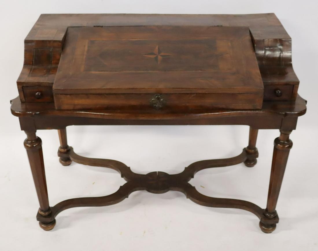 18 Century Continental Walnut Desk With Star Inlay: From a Tuckahoe NY estate. Dimensions: 34" x 43" x 22.5" Condition: Overall good odd scratches.
