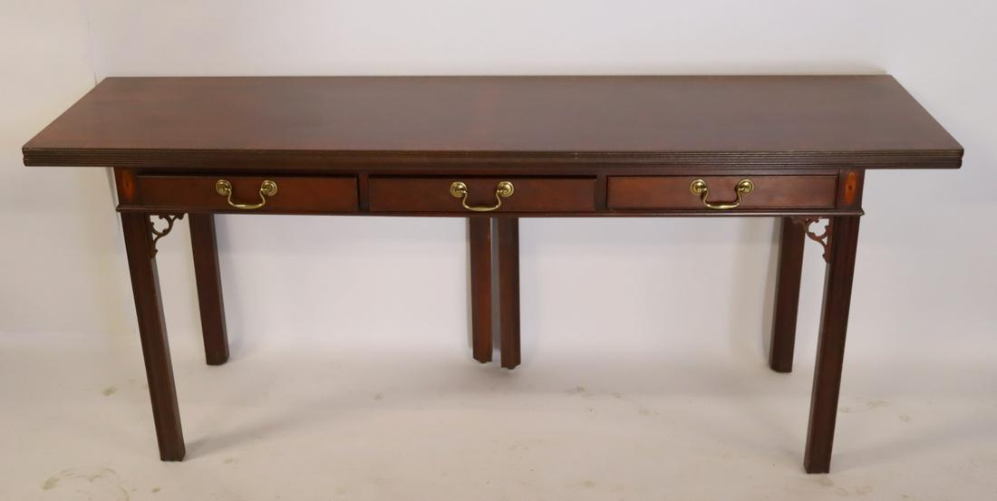 Baker Signed Mahogany Flip Top Console Table. (1 of 13)