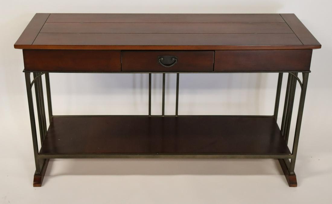 Arts And Crafts Style Console On Metal Frame.: From a Katonah NY estate. Dimensions: 29.25" h x 52" w x 18" d Condition: Good.
