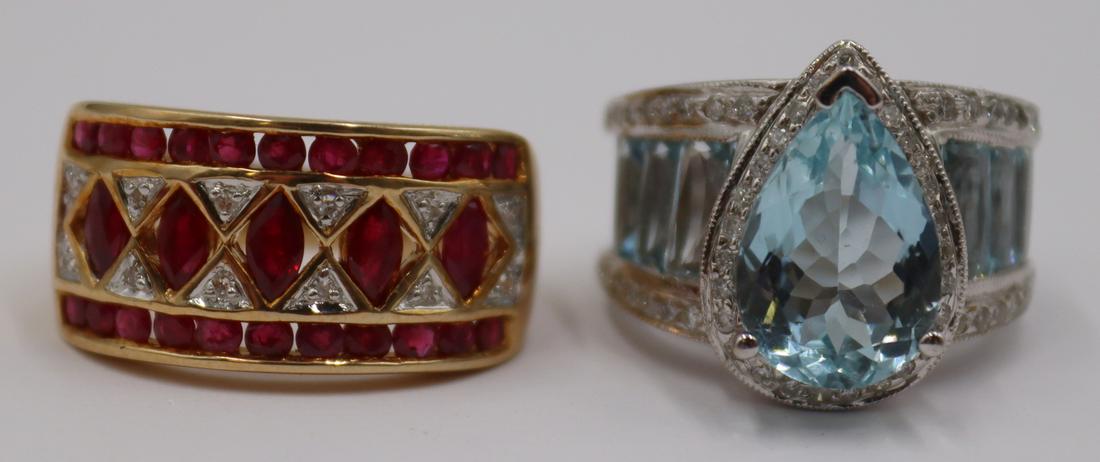 JEWELRY. (2) Gold, Colored Gem and Diamond Rings. (1 of 7)