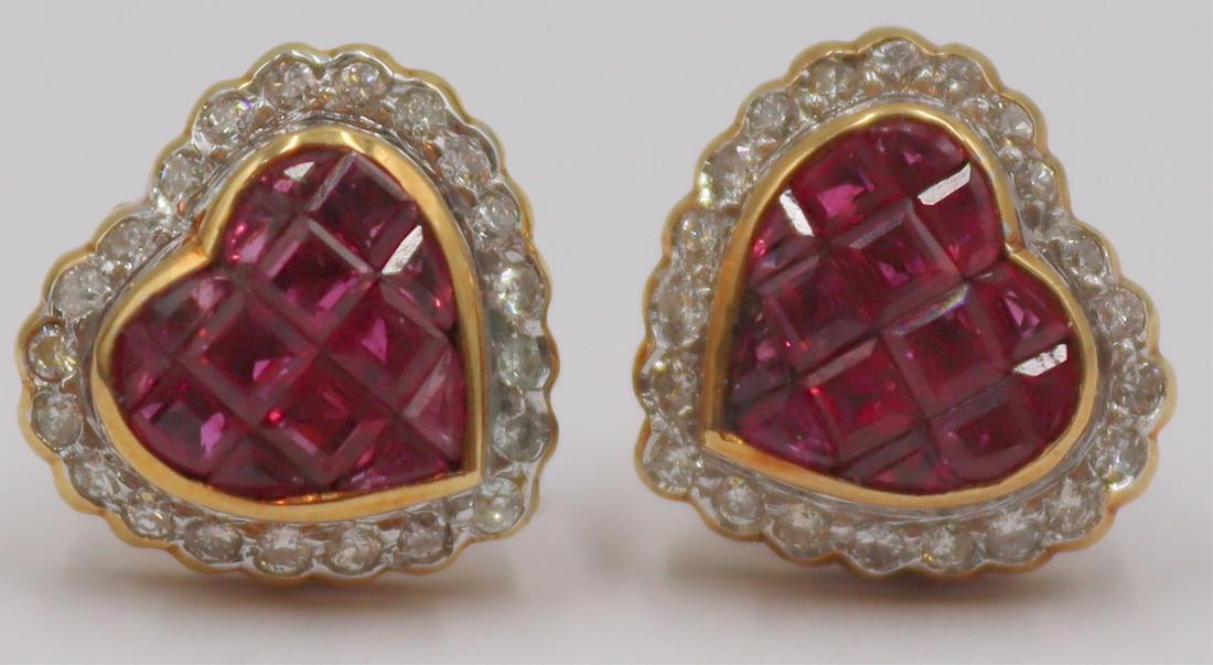 JEWELRY. Pair of 18kt Gold, Ruby and Diamond (1 of 7)