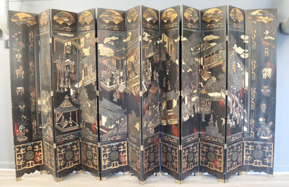 ASIAN Black Lacquer 12 Panel Screen. (1 of 15)
