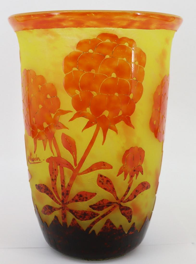 Large French Charder / Charles Schneider Cameo: Glass Vase. Marked Charder. From a Hempstead L.I. estate. Dimensions: 11.5" x 8.75"