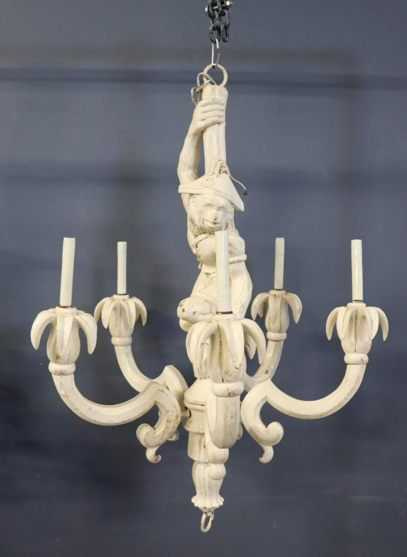 Large White Painted Wood Monkey Chandelier. (1 of 8)