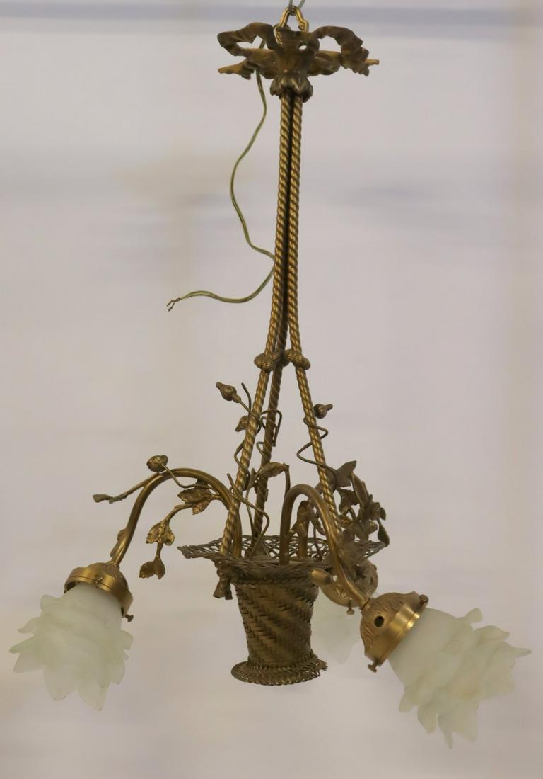 Antique Gilt Metal Flower Basket Form Chandelier. (1 of 11)