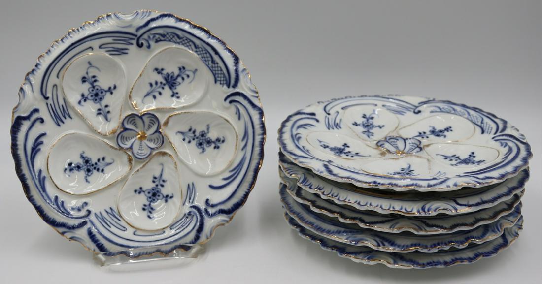 (6) Blue and White Floral Decorated Oyster Plates. (1 of 8)