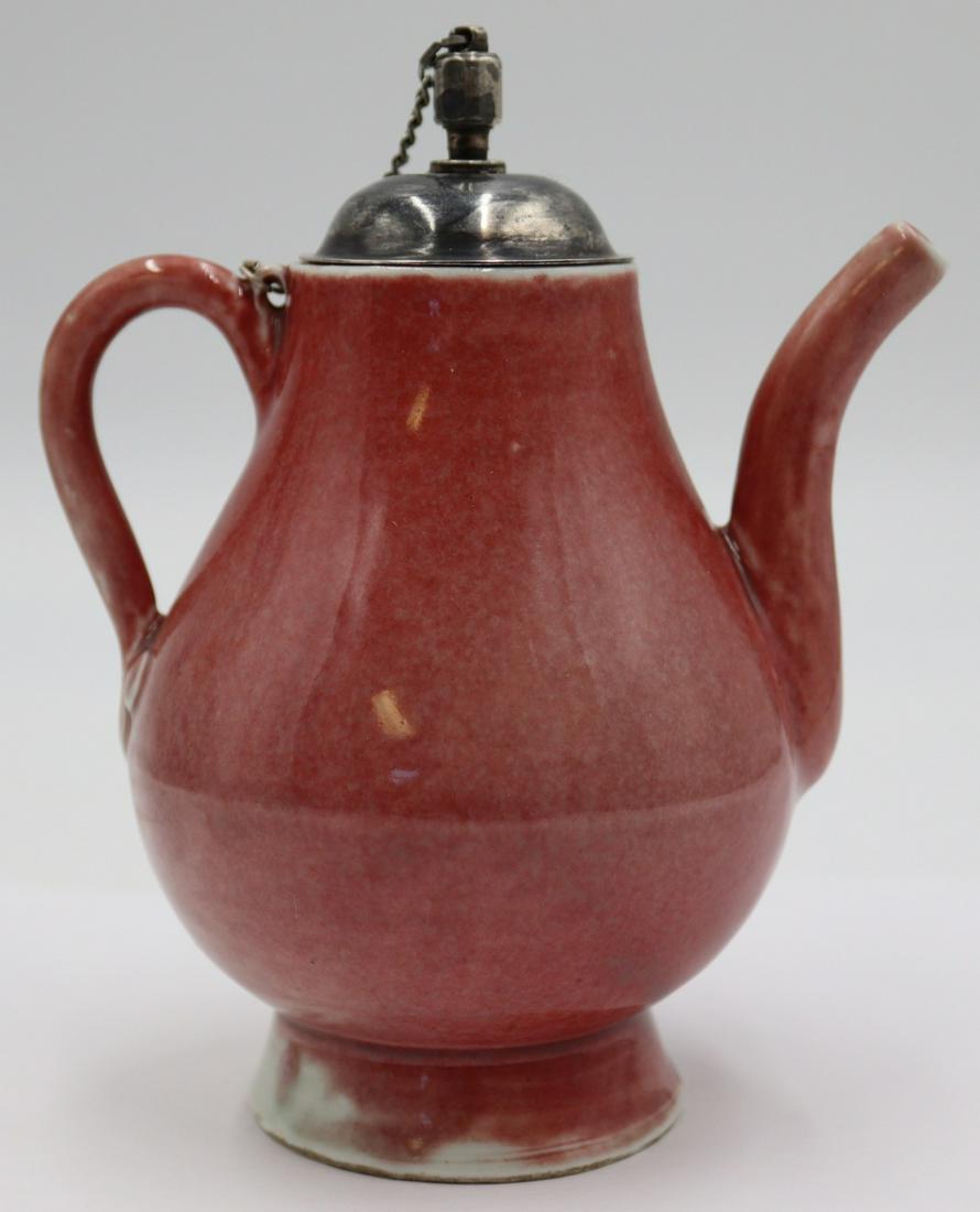 Chinese Silver Mounted Peach Blossom Teapot. (1 of 14)