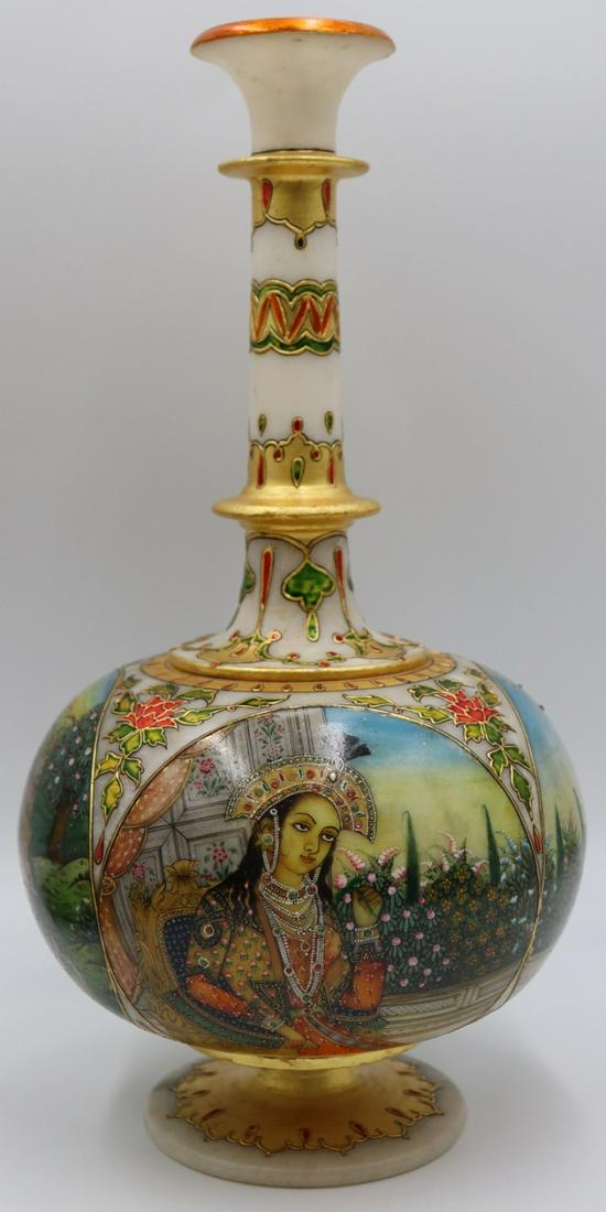 Mughal Style Paint Decorated and Bejewelled Vase.: Mughal Style vase with paint decorated elephants and tigers, and bejewelled portraits of a lady and gentleman. From a Forest Hills, NY estate. Dimensions: vase measures approx. 14.25" h.
